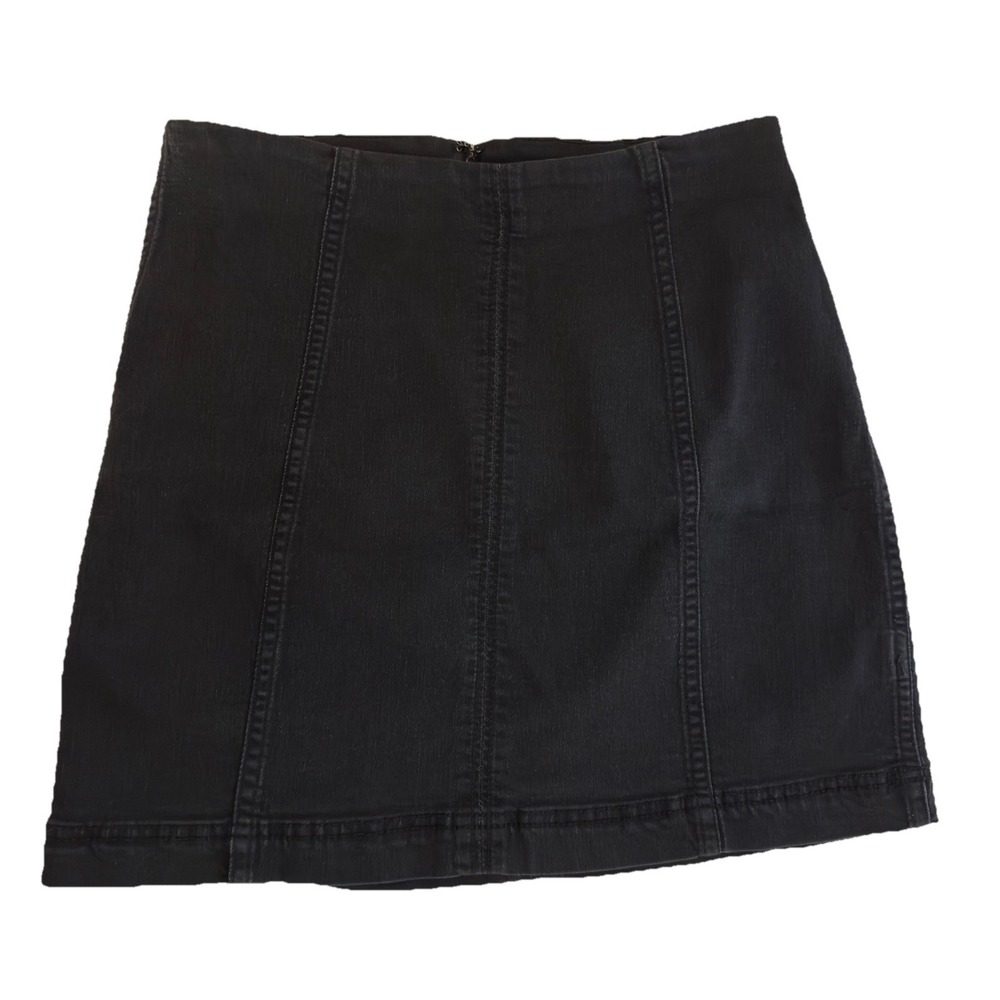 Free People‎ Modern Femme Black Denim Mini Skirt Women's Size 8 Zip Back